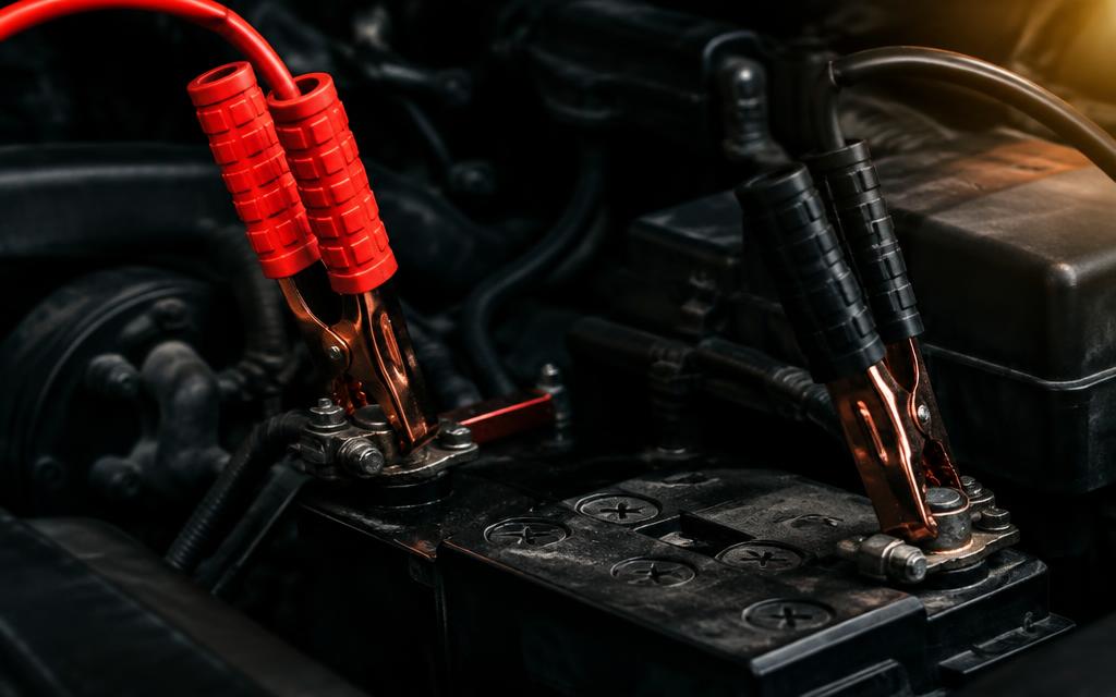 Cavi di emergenza collegati ai morsetti della batteria dell'auto